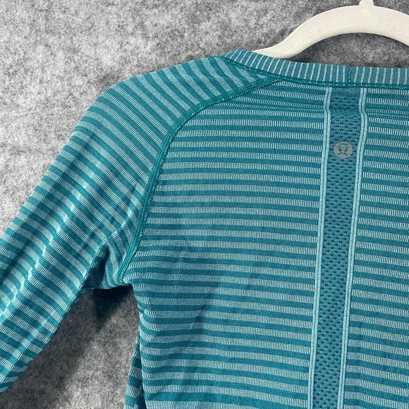 Lululemon Swiftly Tech Long Sleeve Top 4 Striped Teal Crew Neck - Picture 8 of 13